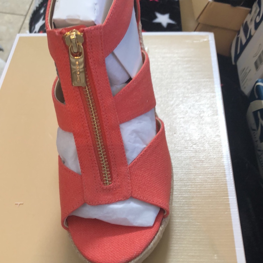 Michael Kors NWT Damita Pink Grapefruit wedge canvas espadrille.
